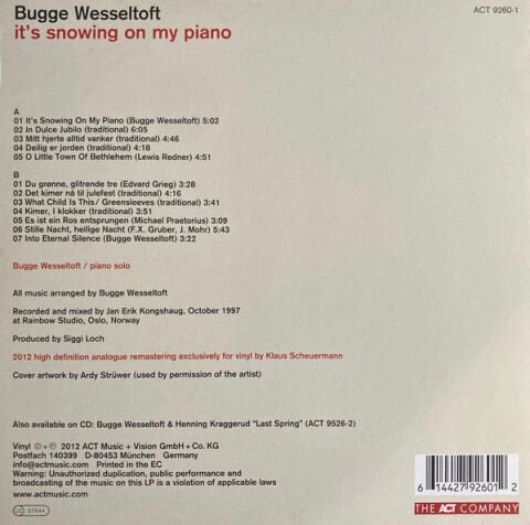 Bugge Wesseltoft – It's Snowing On My Piano - Plak